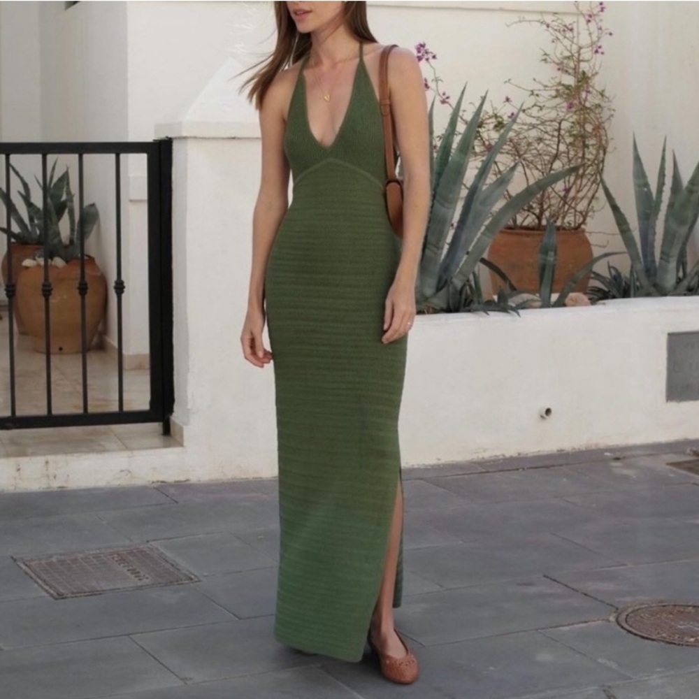 Revolve Finders Keepers Iggy Knit Long Maxi Dress Fern Green Size xl / 10 - Picture 3 of 11